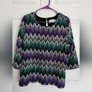 Alfred Dunner Purple and Green Chevron Blouse